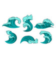 set turquoise sea waves vector image vector image