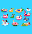 people swim pool colorful rubber rings vector image