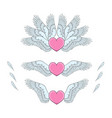 set of pink hearts with white wings vector image