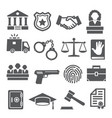 law icons set on white background vector image