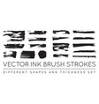 set black pen ink brush strokes grunge vector image