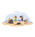 flat volunteers with trash bags collect garbage vector image