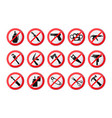 prohibited items crossed circle badge for safety vector image vector image