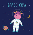 funny cow astronaut in space vector image vector image