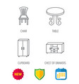 chair table and cupboard icons vector image