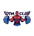muscular man with heavy barbell emblem gym vector image vector image