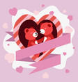 couple red teddy bear in heart shape greeting vector image vector image