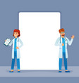 doctors stand near banner physician medic vector image vector image