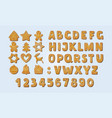 christmas gingerbread alphabet font and numbers vector image