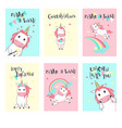 set of unicorn birthday greeting cards vector image