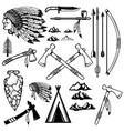 set of native americans weapon mountains icons vector image vector image