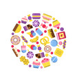 sweets circle delicious food cakes lollipop vector image vector image