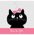 cute cartoon black cat with blue bow baby shower vector image vector image