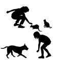 children silhouettes playing with pets vector image