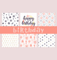 happy birthday seamless patterns and lettering vector image