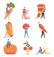 little people characters holding and carrying vector image