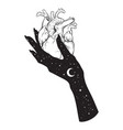 human heart in hand of universe black work vector image vector image