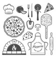 pizzeria monochrome elements set vector image
