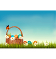 spring easter background basket with easter eggs vector image vector image