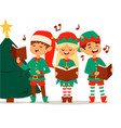 santa claus elf kids cartoon elf helpers vector image vector image