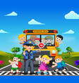 children cross the road while police stop vector image vector image