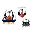 basketball sporting emblems with game items vector image
