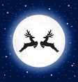 reindeer silhouette the background of moon vector image