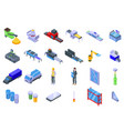 glass production icons set isometric raw vector image