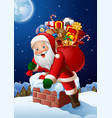 cartoon santa claus enters a home through the chim vector image