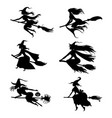 halloween witches silhouettes on broom set vector image vector image