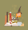 little witch standing and conjuring on a stack vector image vector image