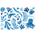 collection of cute cartoon marine creatures vector image