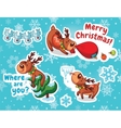 christmas sticker set reindeer santa vector image