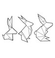 set of contour origami rabbits polygonal vector image