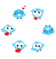 cute blue twitter birds with red hearts set vector image vector image
