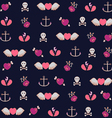 pattern with hearts roses amd anchors vector image vector image