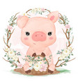 cute watercolor little pig vector image