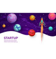 startup project banner with rocketship and planets vector image vector image