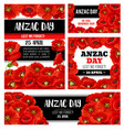 anzac day memorial banner with red poppy flower vector image