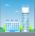 pair of white buildings with lot blue windows vector image