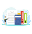 tiny female financial accountant filling tax vector image