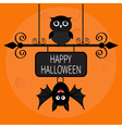 happy halloween card bat hanging on wrought iron vector image