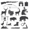 set hunting equipment and animal icon vector image