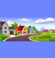 suburban town street against mountain background vector image