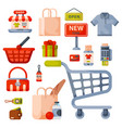 supermarket grocery shopping retro cartoon icons vector image