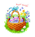 easter greeting card of basket with spring vector image