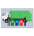 two garbagemen working together on emptying vector image