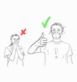 sketch woman wearing medical mask and showing vector image