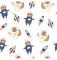 cosmic seamless pattern with cute foxes sloths vector image vector image