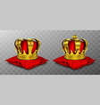gold royal crown for king and queen on red pillow vector image